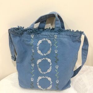 Blue Embroidered Tote Bag